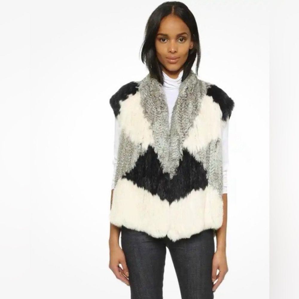 Vince Black and White Fur Vest